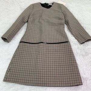 NWT Bouchra Jarra Paris 3/4 sleeve 100% wool houndstooth shift dress crew neck